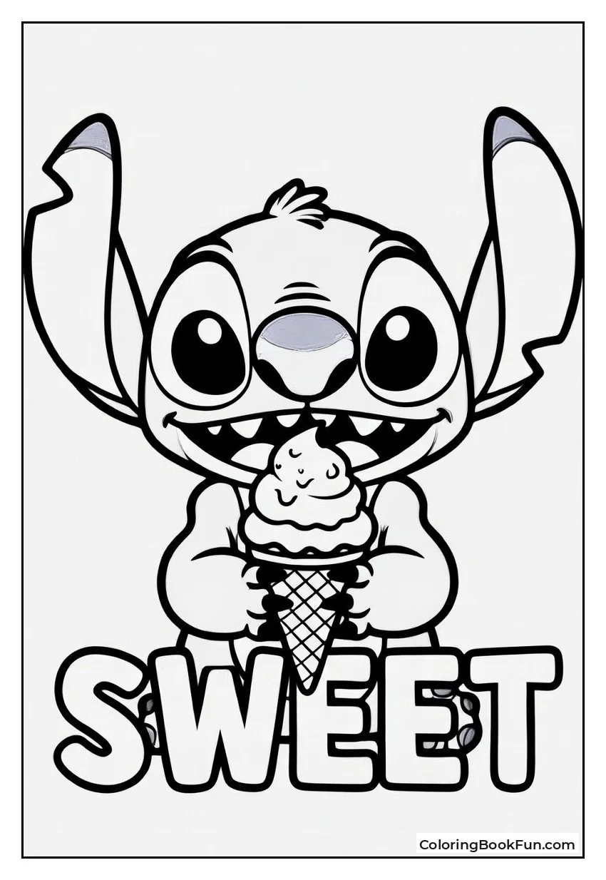 Cute Stitch Eats Ice Cream