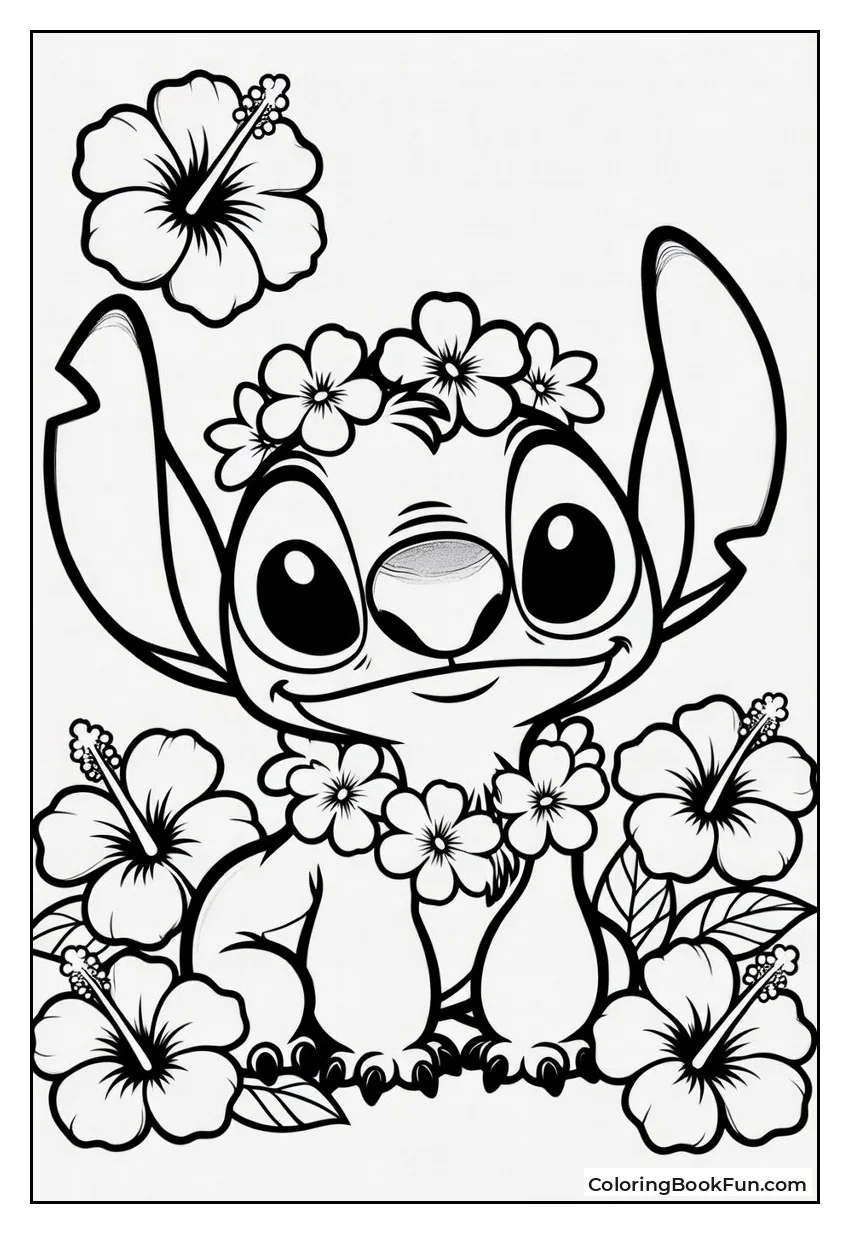 Stitch Wears Colorful Flower Lei