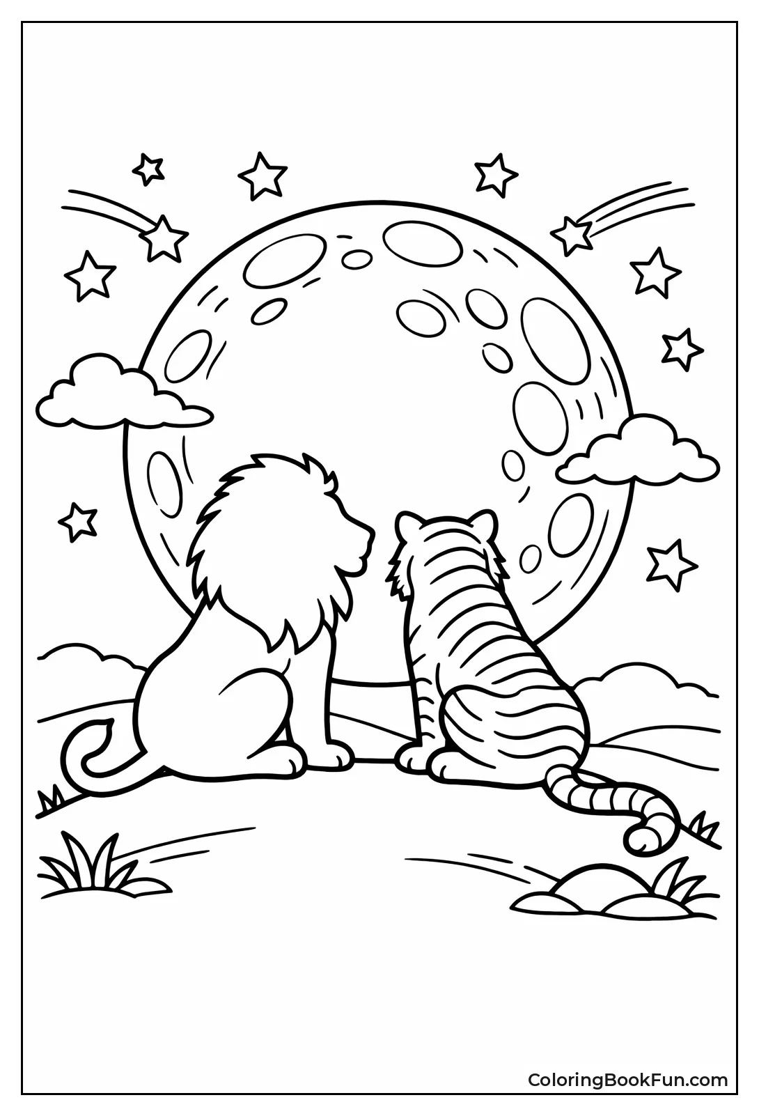 Lion Tiger Moon Silhouettes