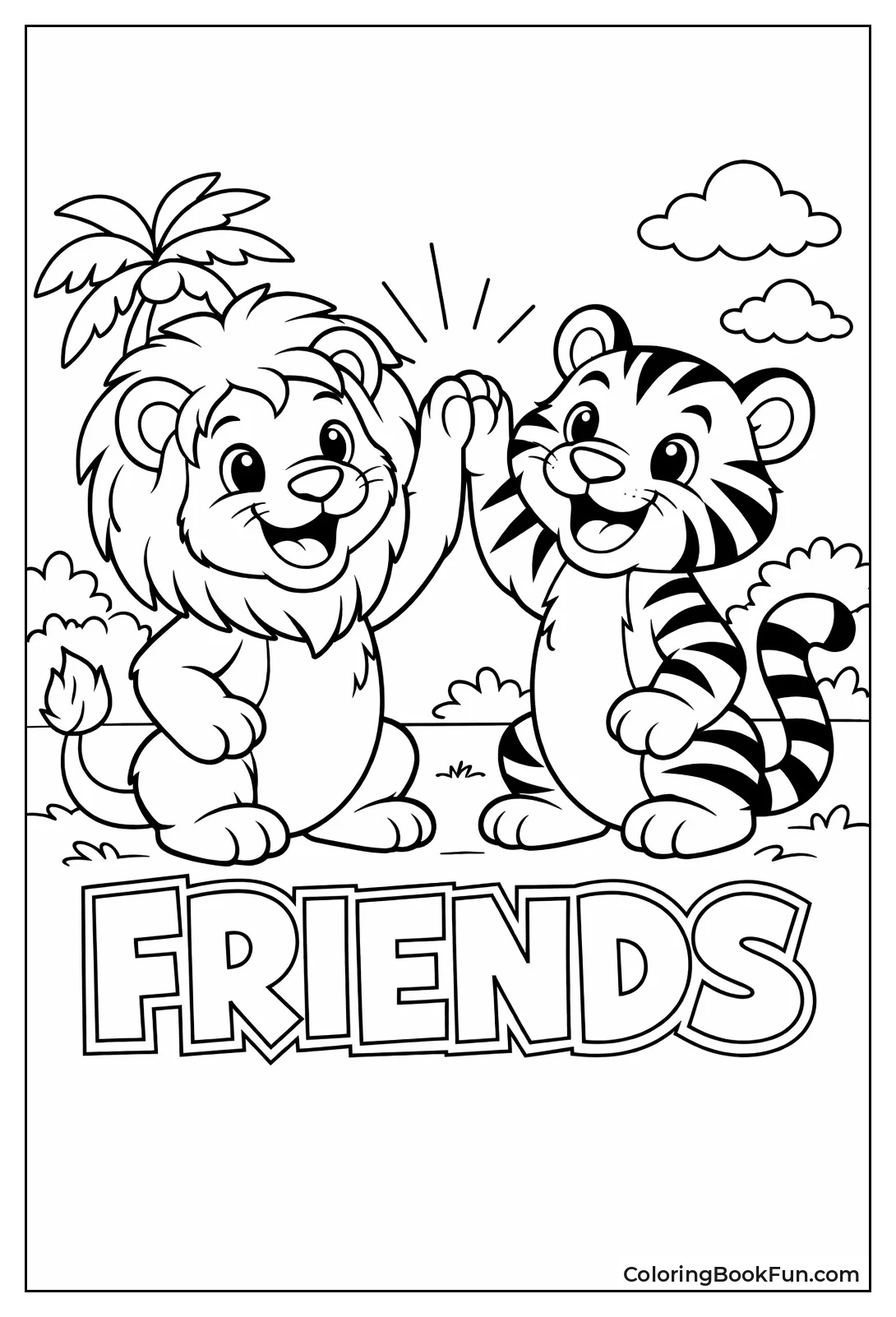 Cartoon Lion Tiger High-Fiving