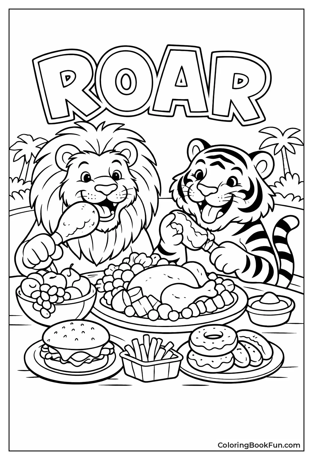 Lion Tiger Share a Meal