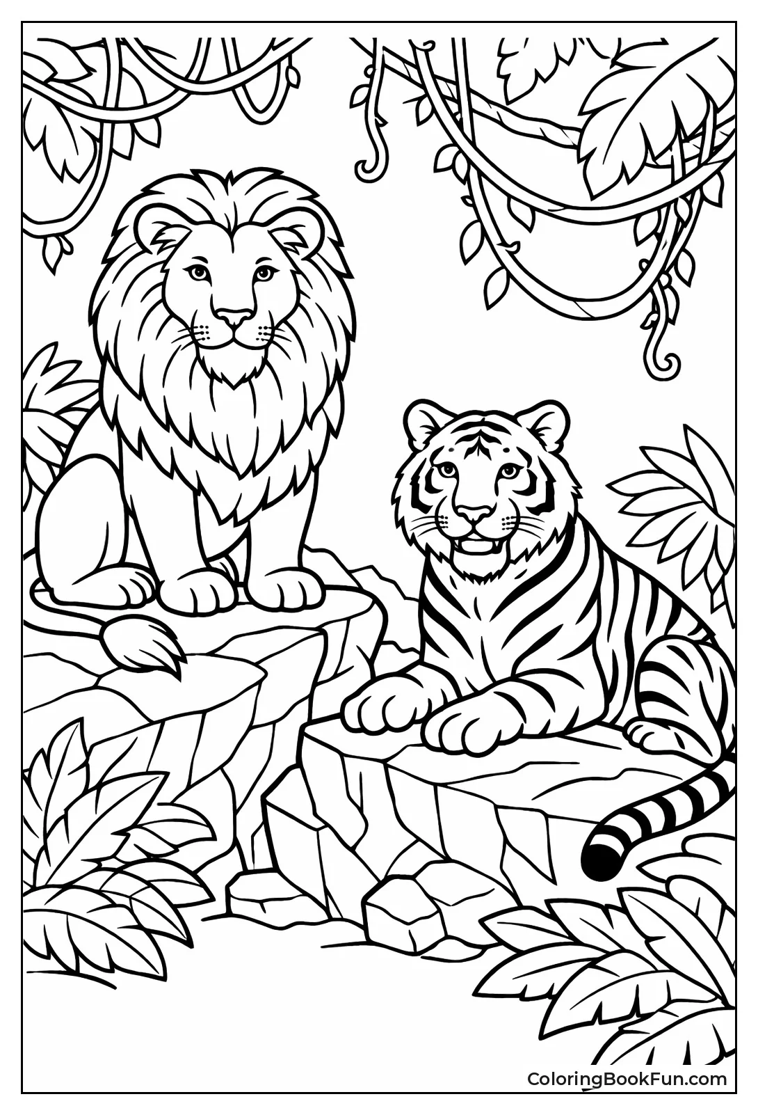 Lion Tiger in Jungle Rocks