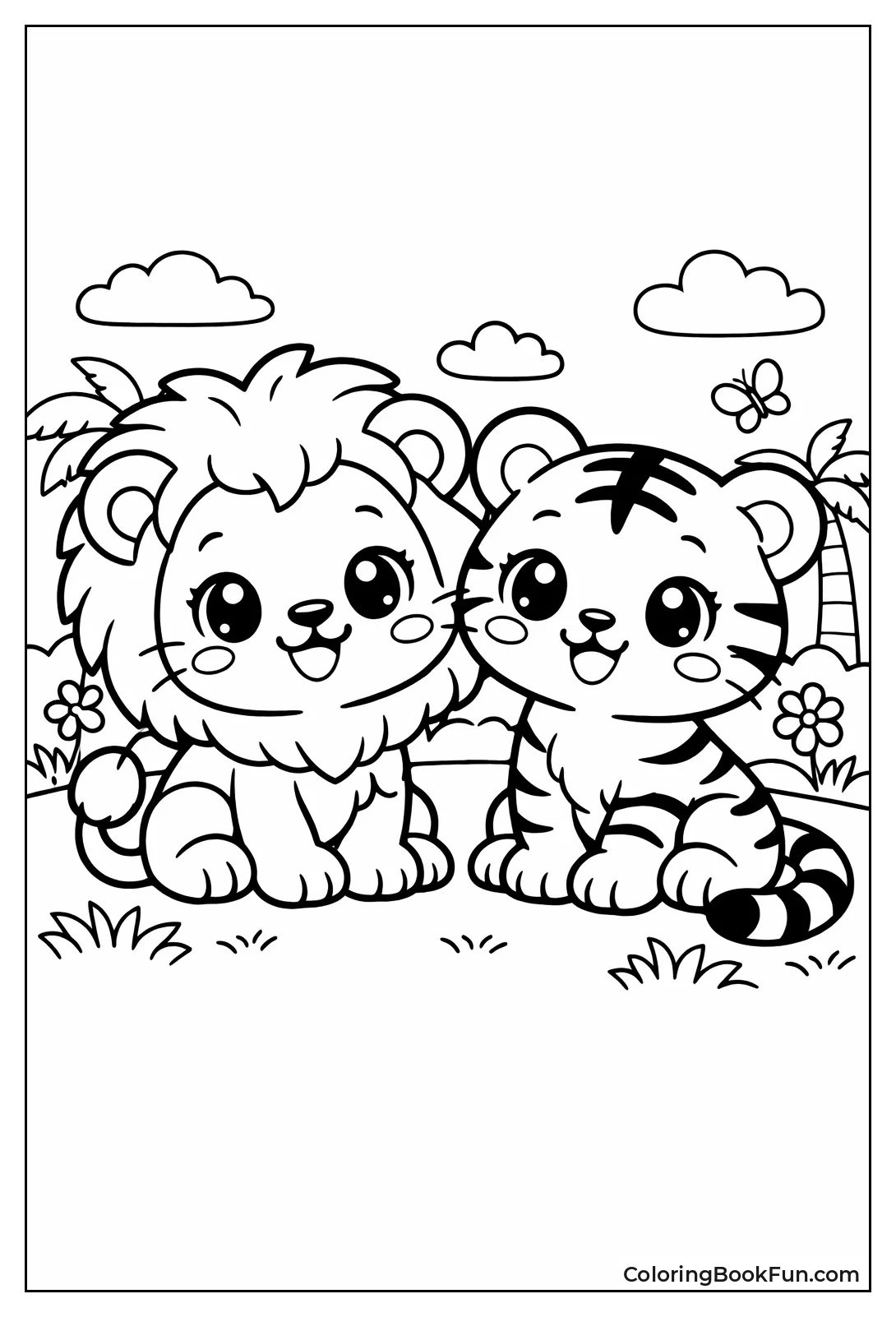 Kawaii Baby Lion Tiger Pair
