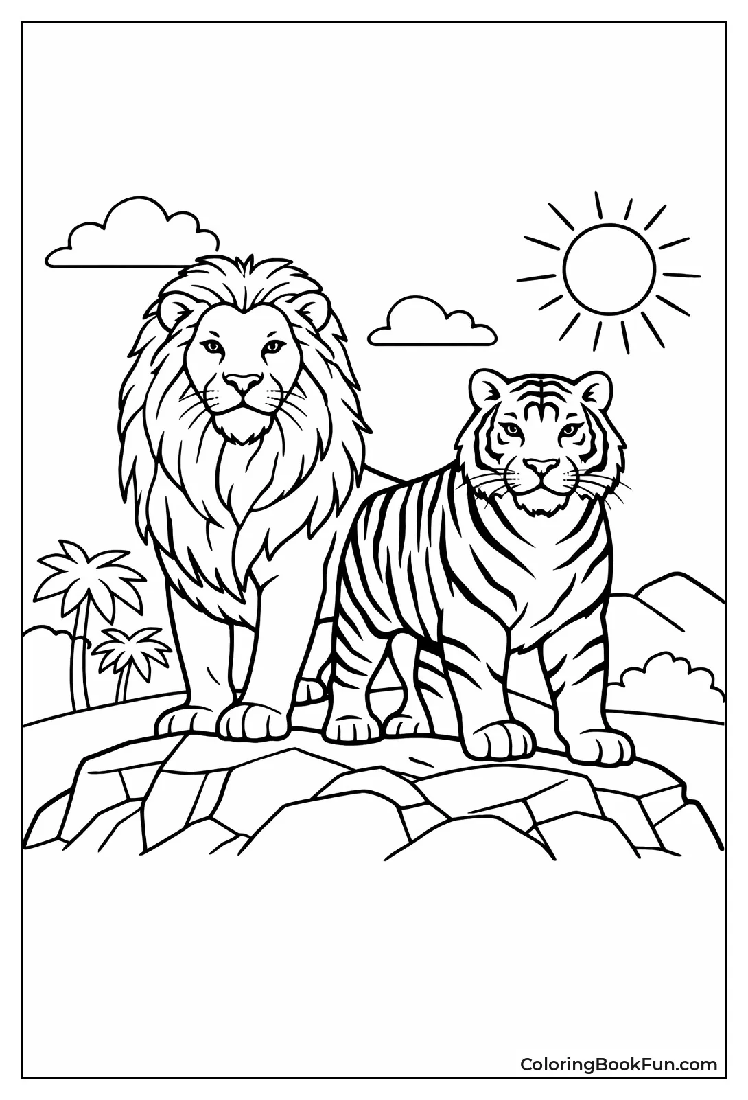 Proud Lion and Tiger Posing