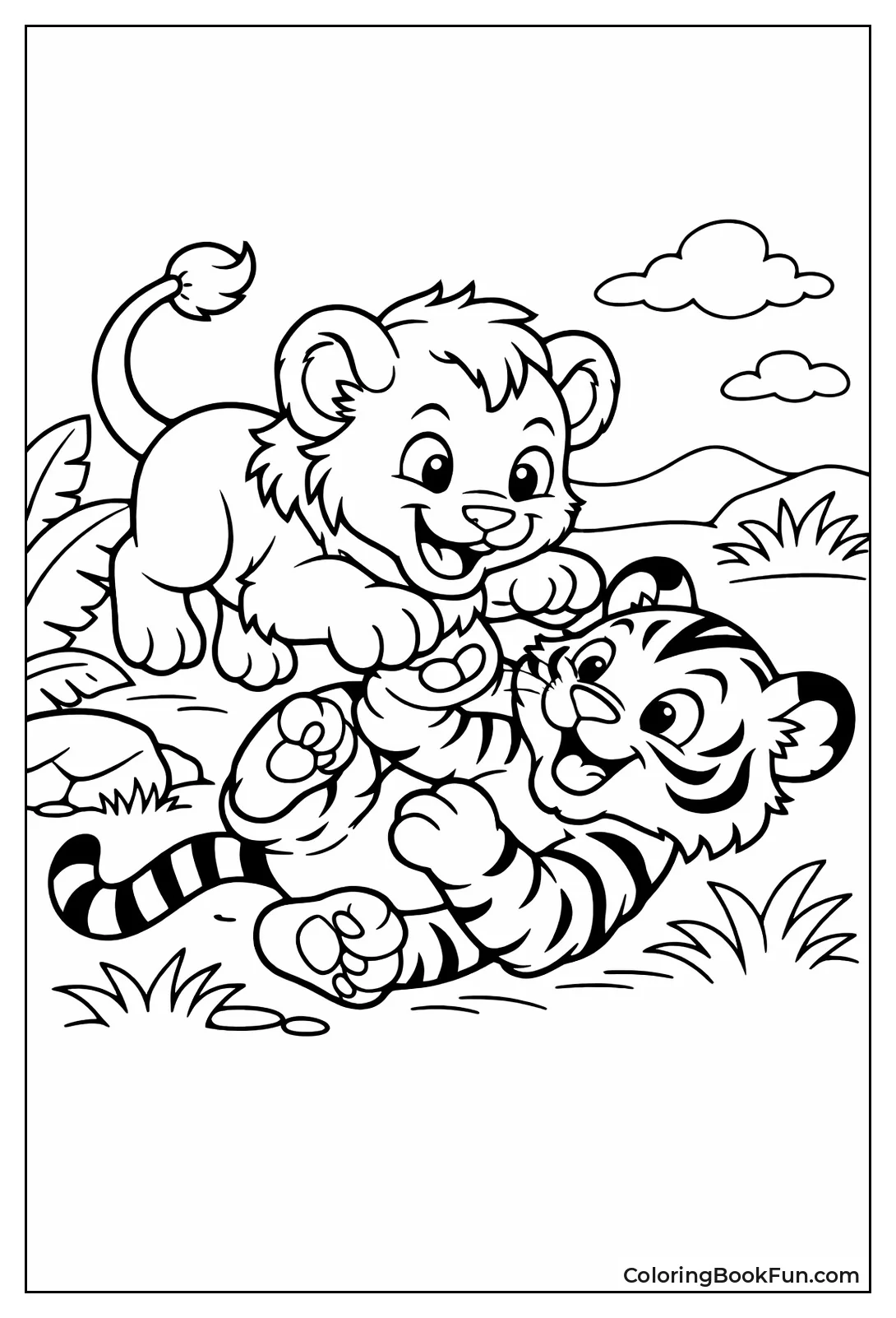 Lion Cub Pounces Tiger Cub