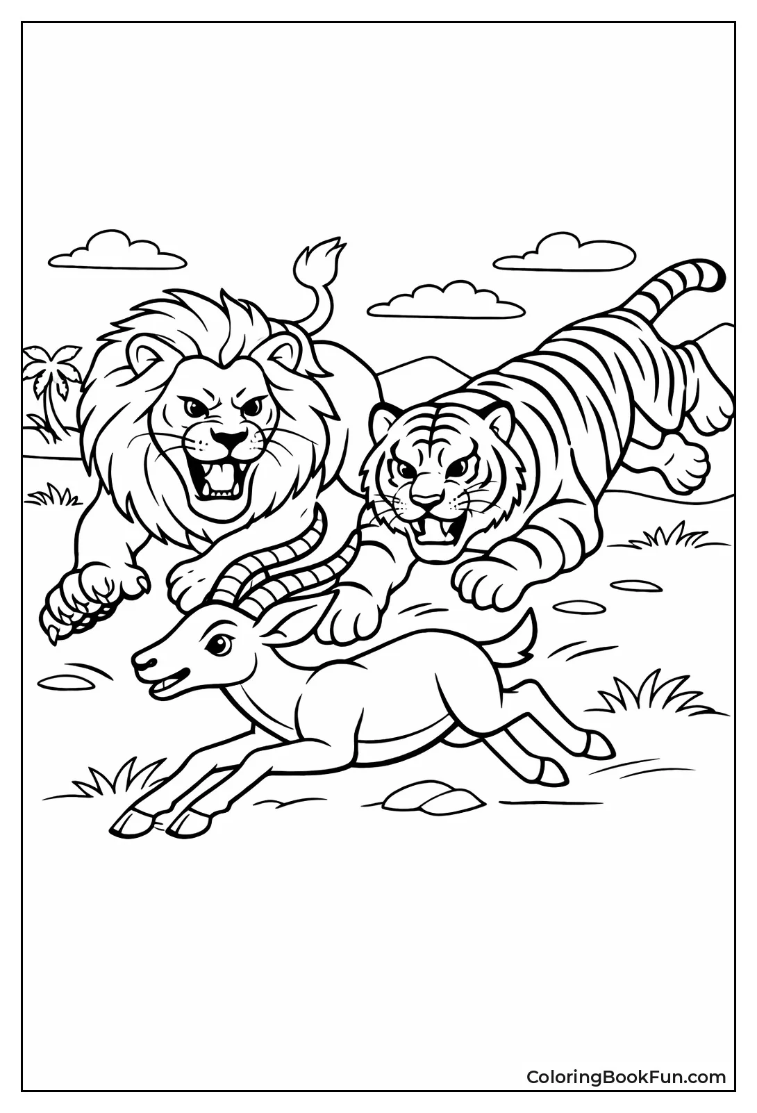 Lion Tiger Chase Gazelle