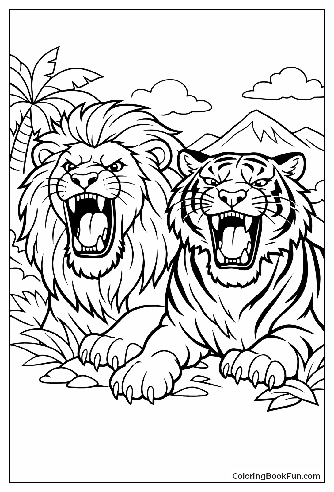 Fierce Roaring Lion and Tiger