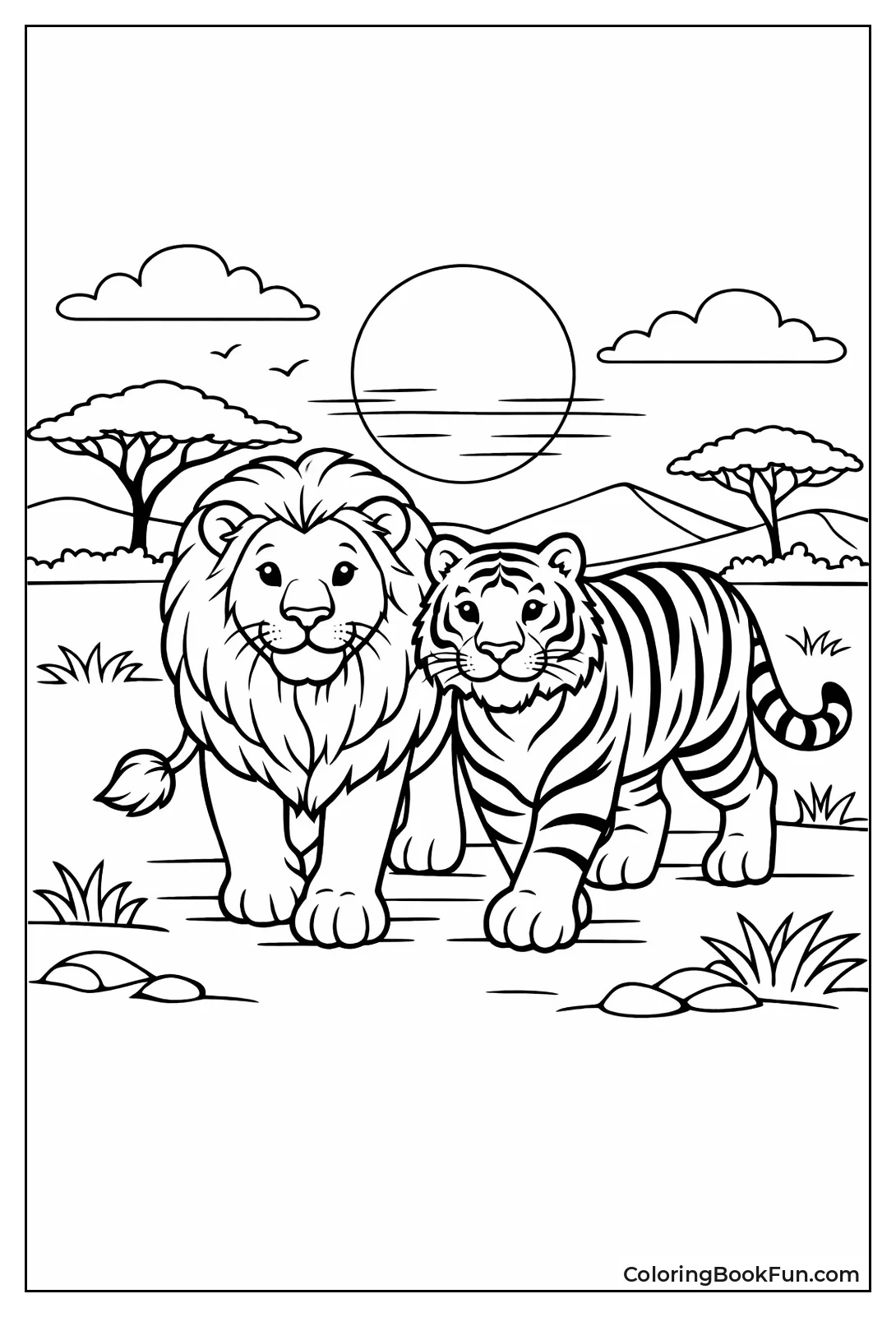 Lion Tiger Sunset Stroll