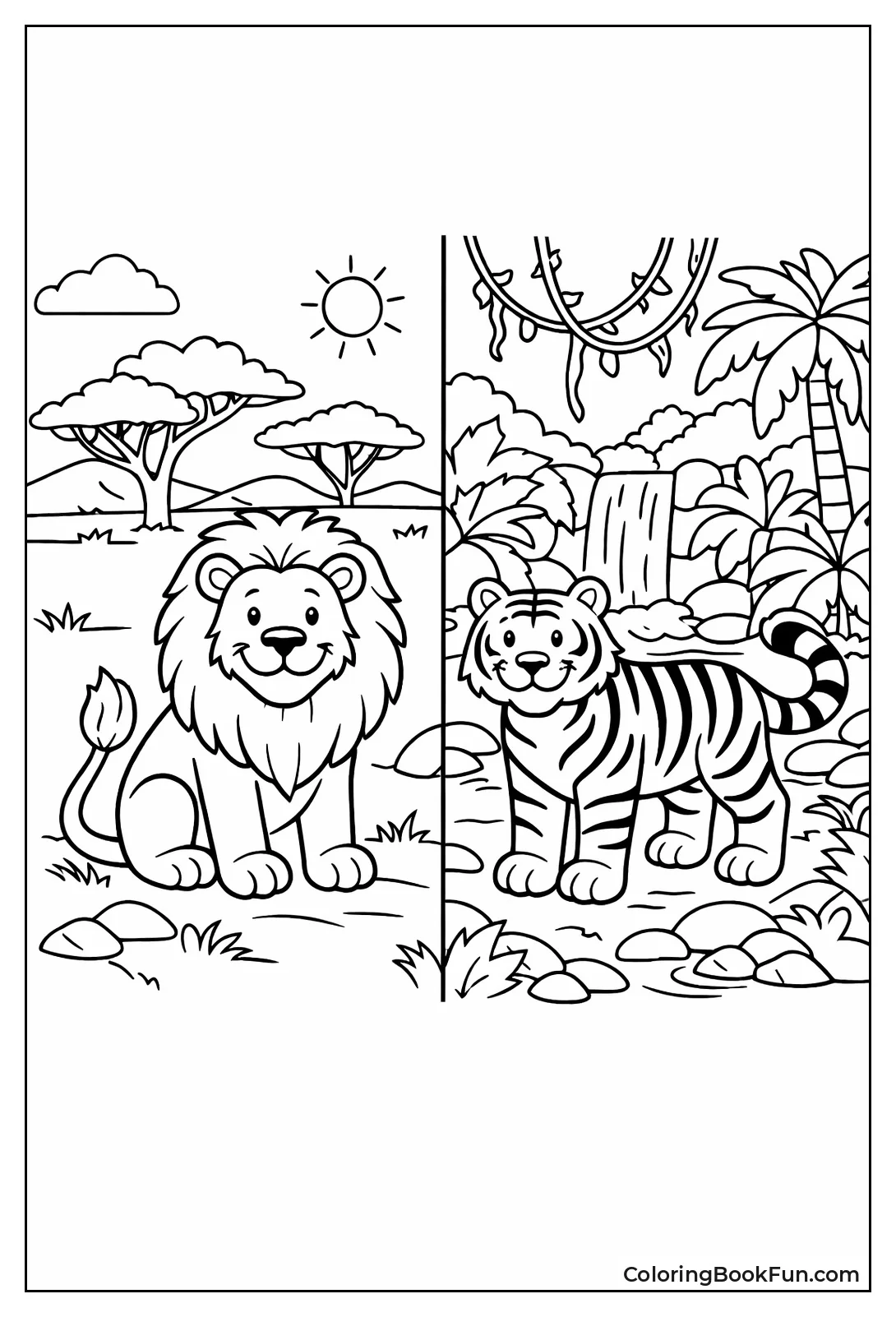 Lion Savanna Meets Tiger Jungle