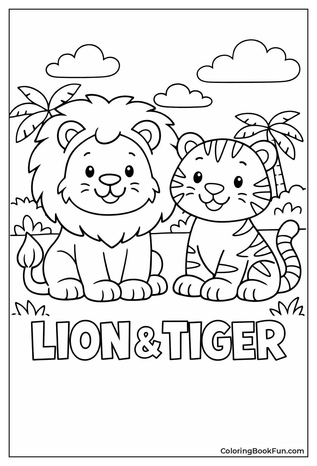 Simple Smiling Lion Tiger Outlines