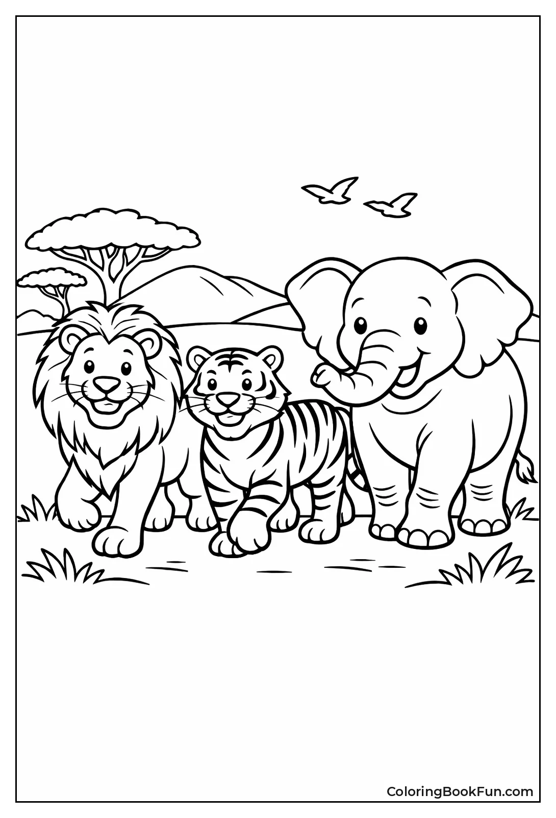 Lion Tiger Elephant Friends Stroll
