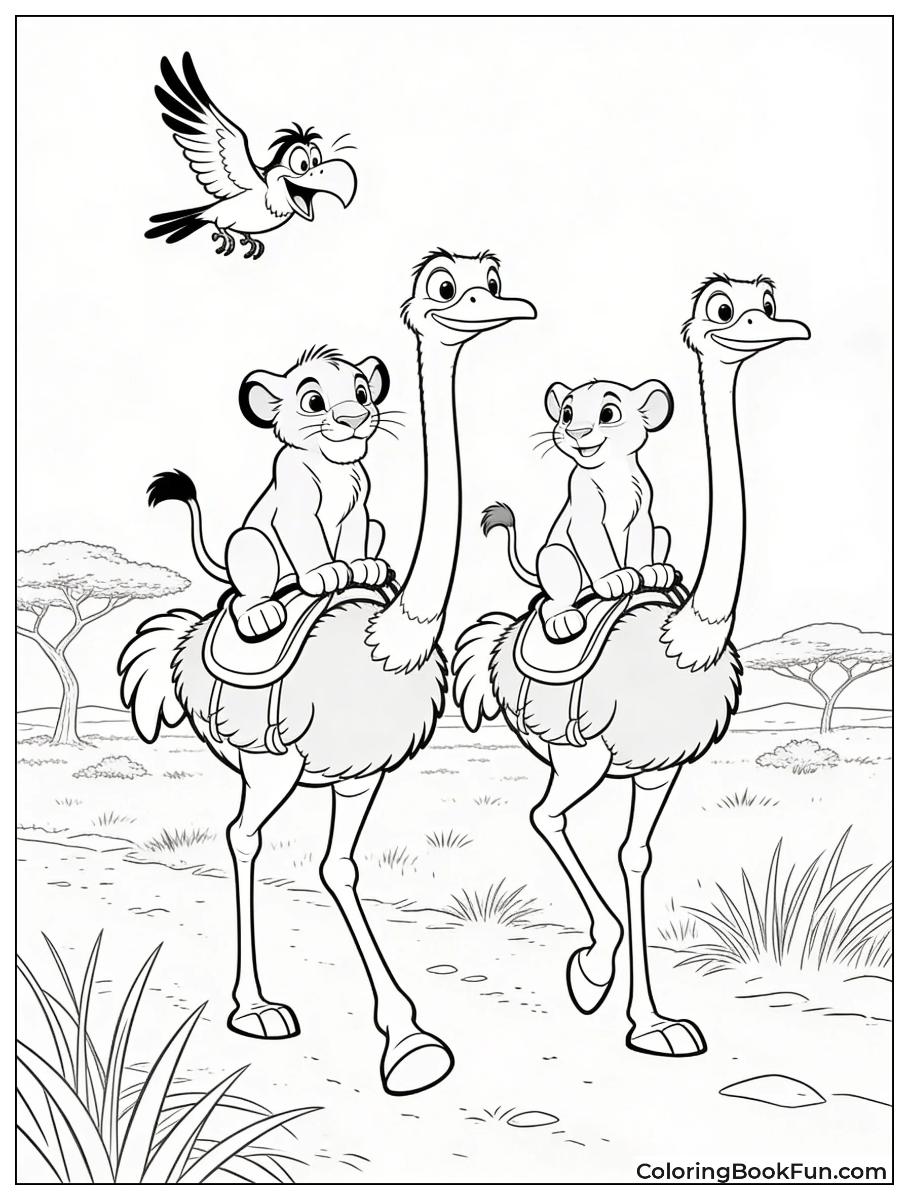 Simba Rides Ostrich with Nala