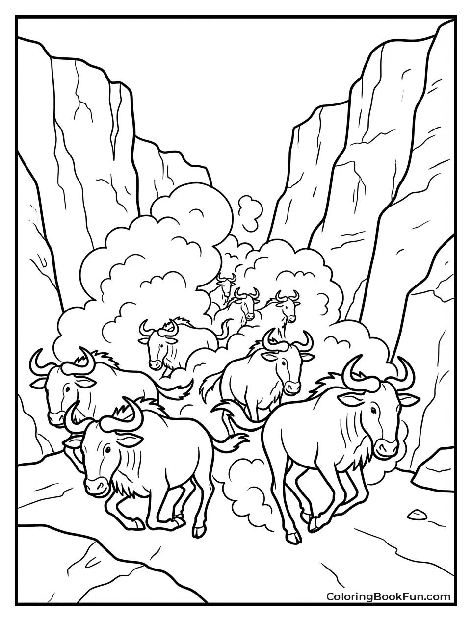Wildebeests Stampede in Canyon