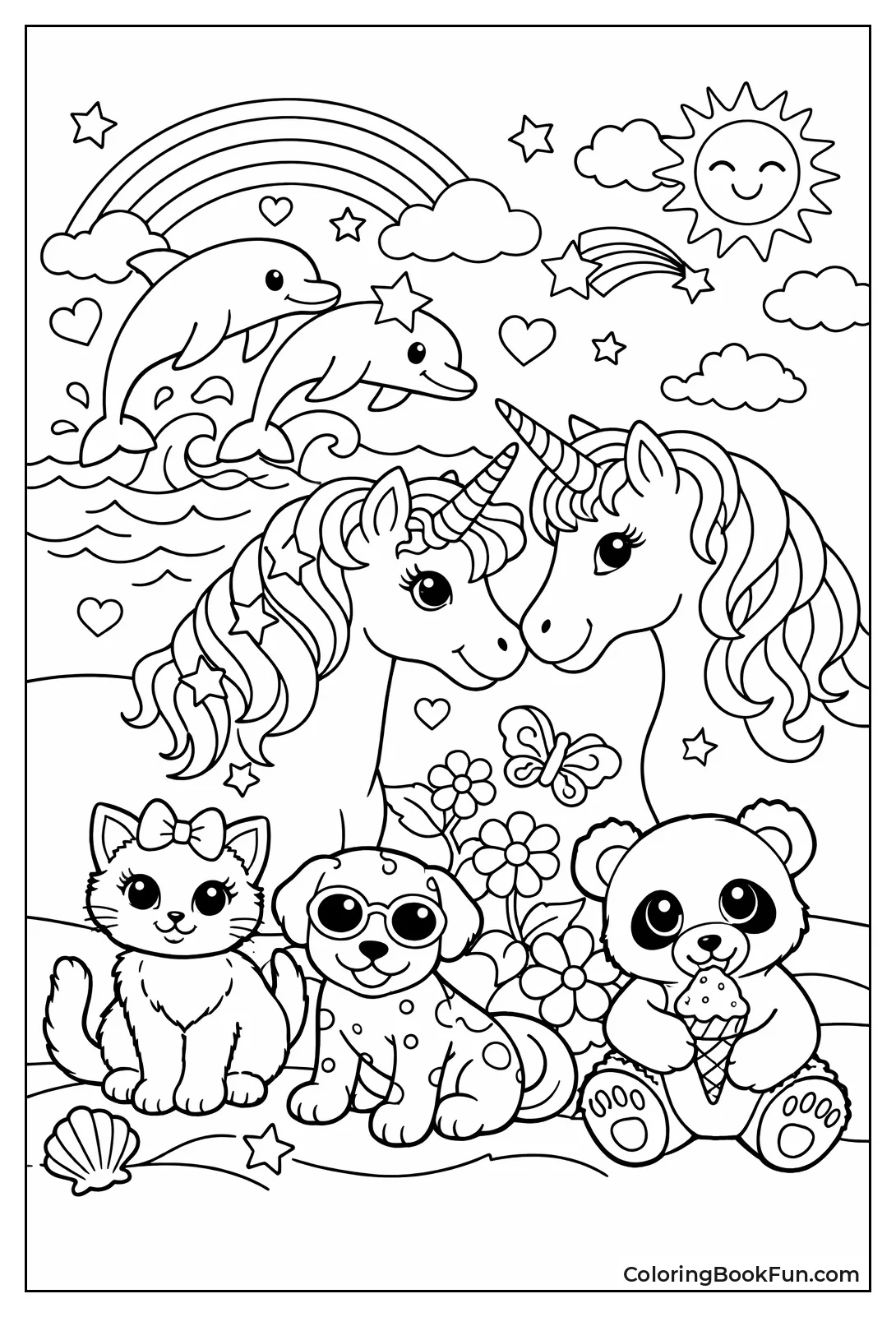 Neon Unicorn Dancing with Dolphins