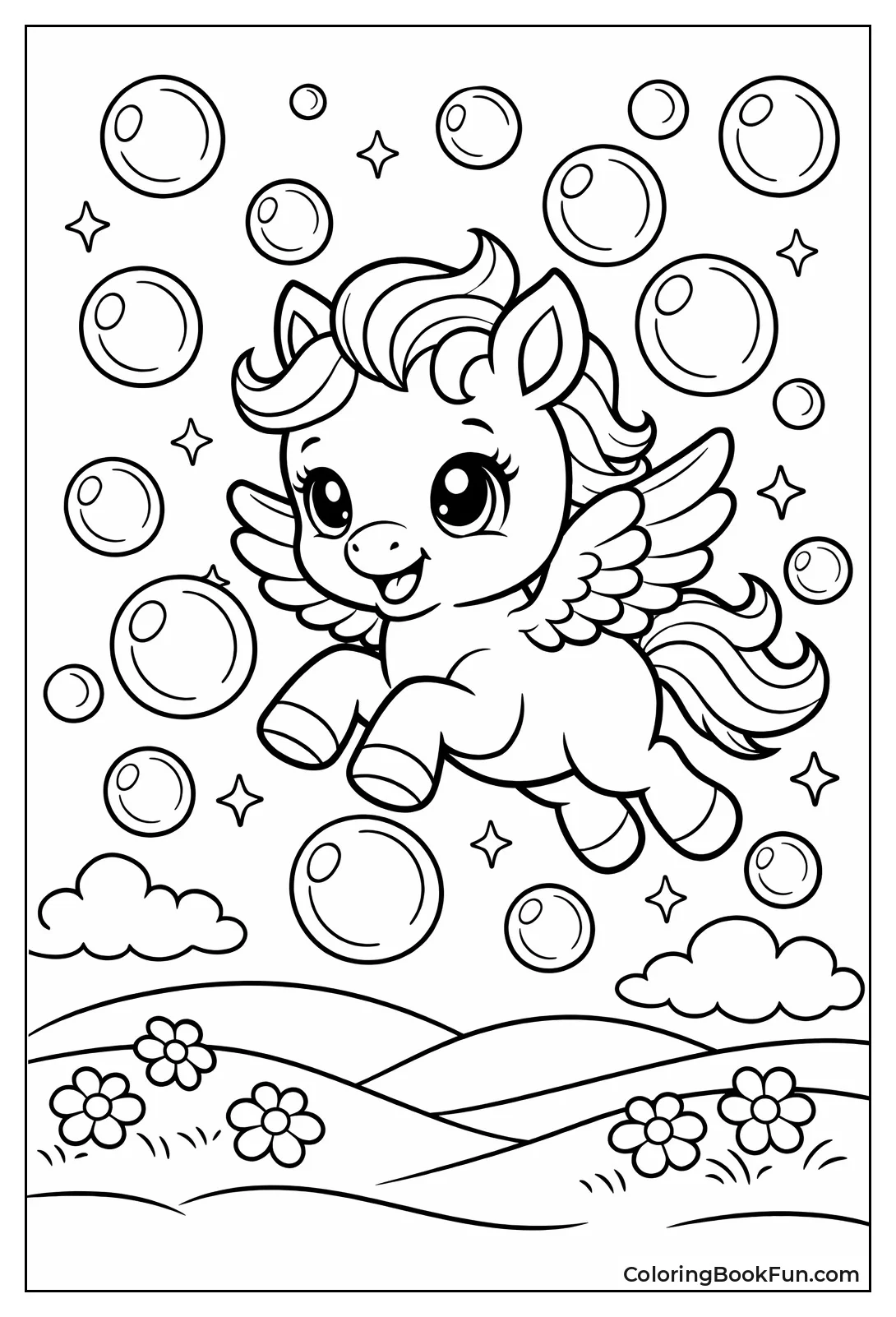 Baby Pegasus Flies Bubbles