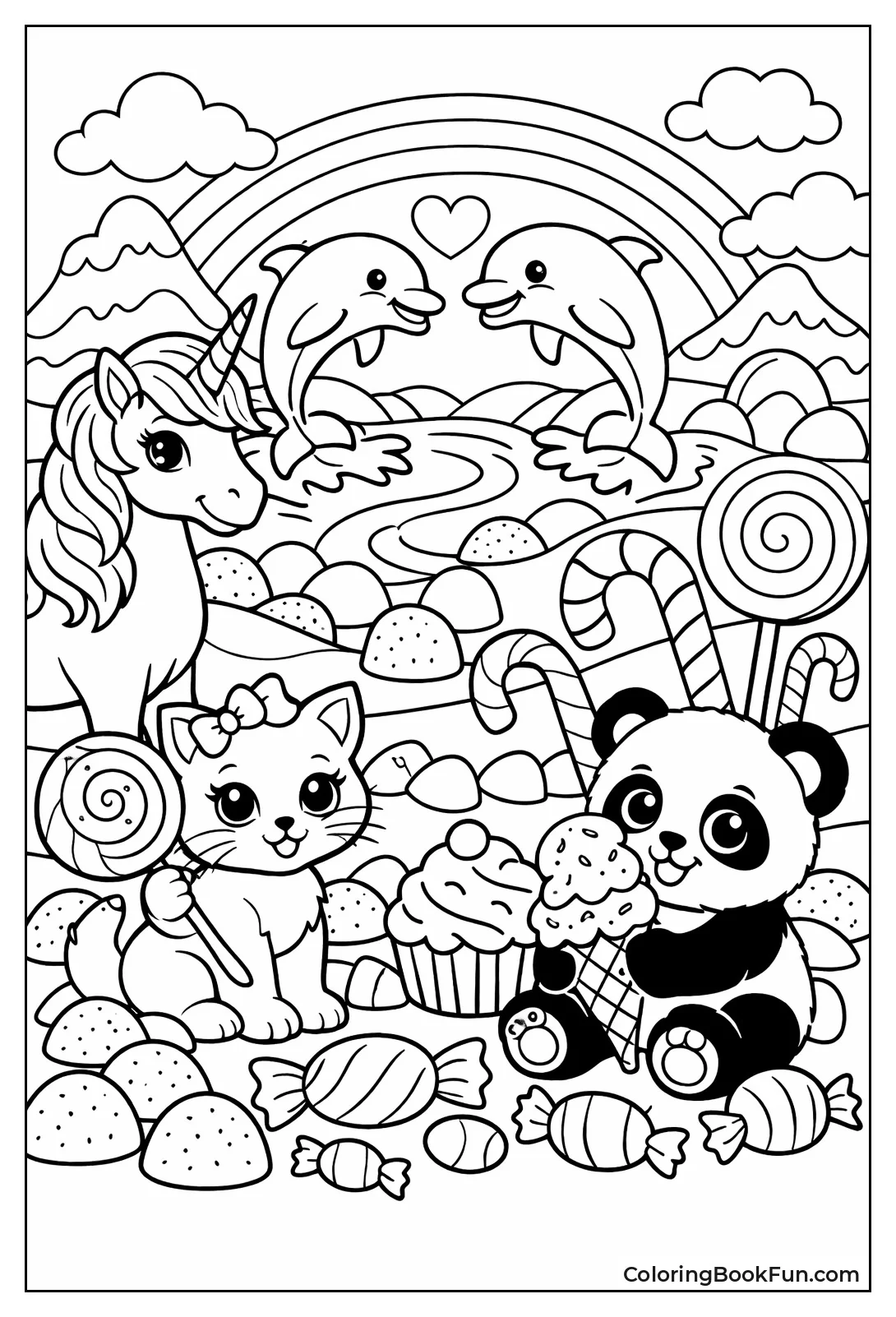 Unicorn Surrounded by Candy Lollipops