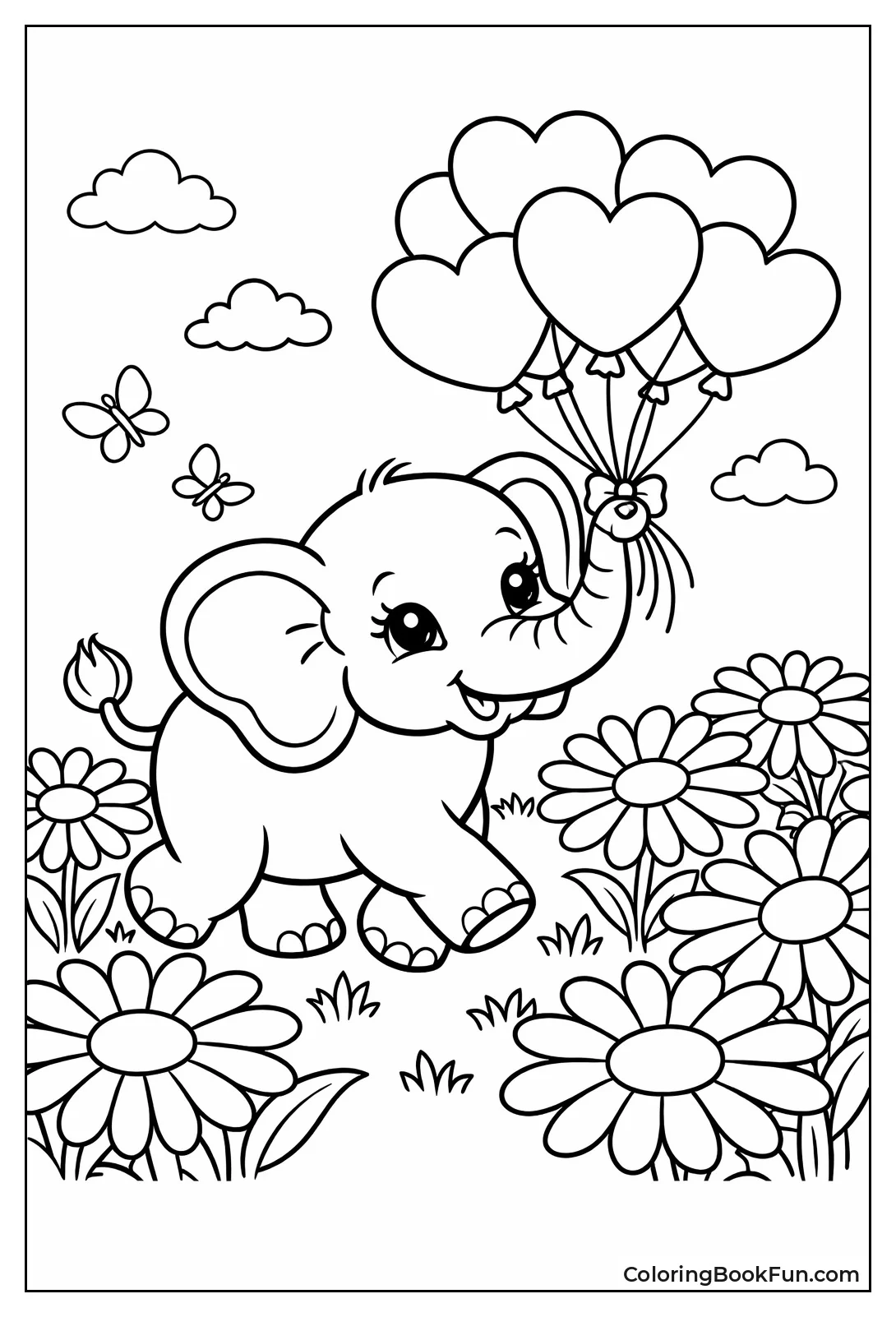 Elephant Holds Heart Balloons