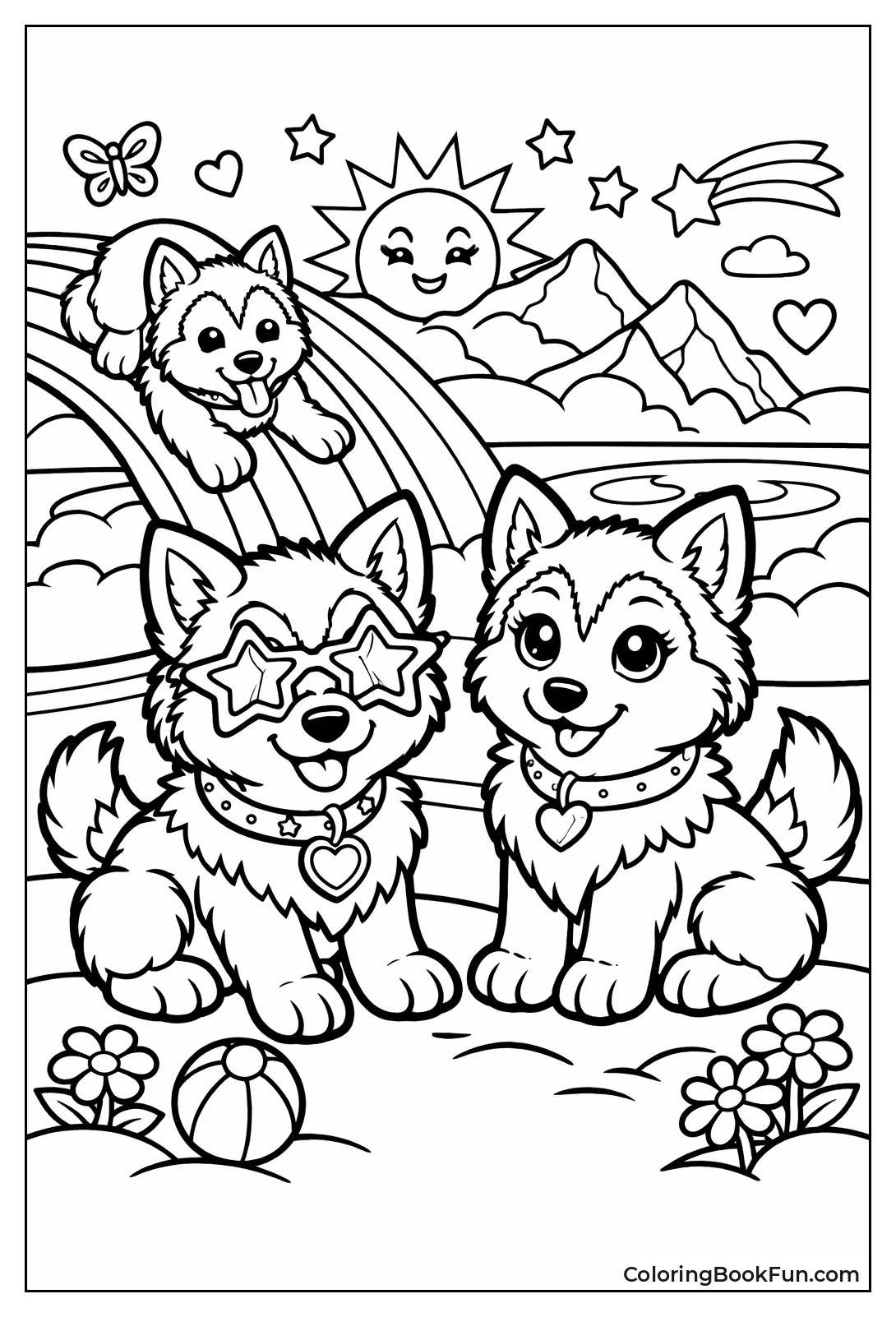 Cute Husky Wearing Rainbow Scarf