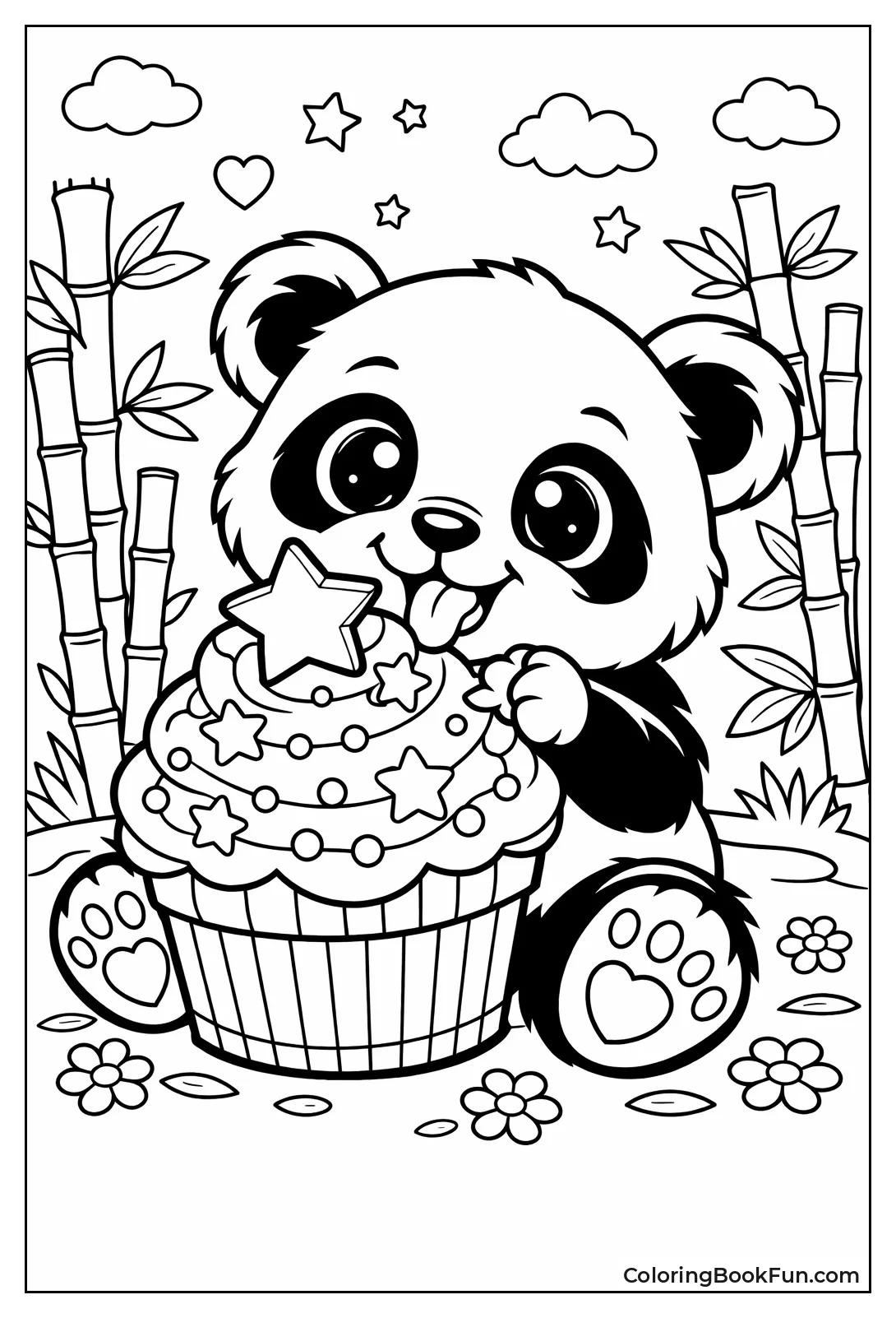 Panda Eats Star Cupcake