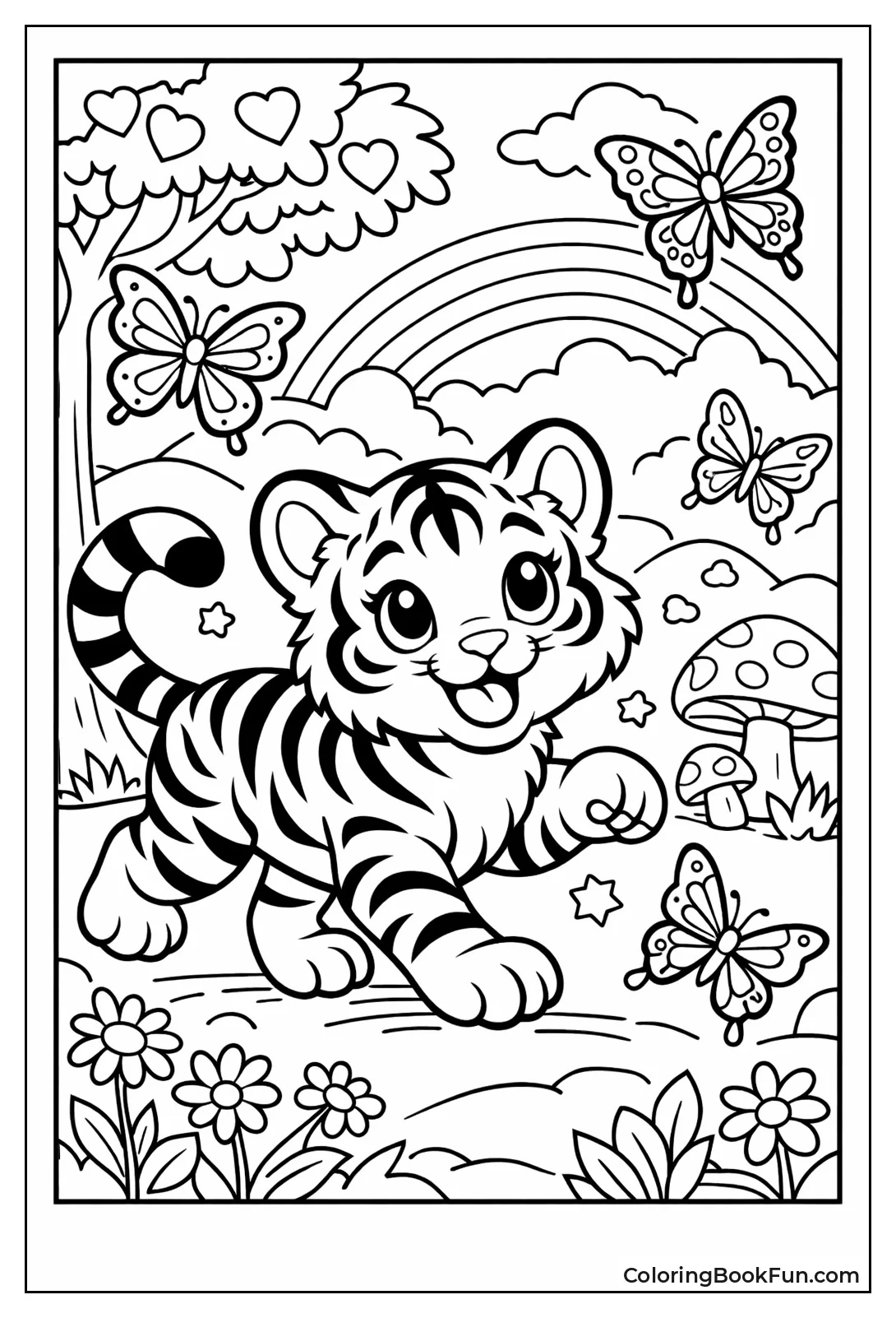 Tiger Chases Colorful Butterflies