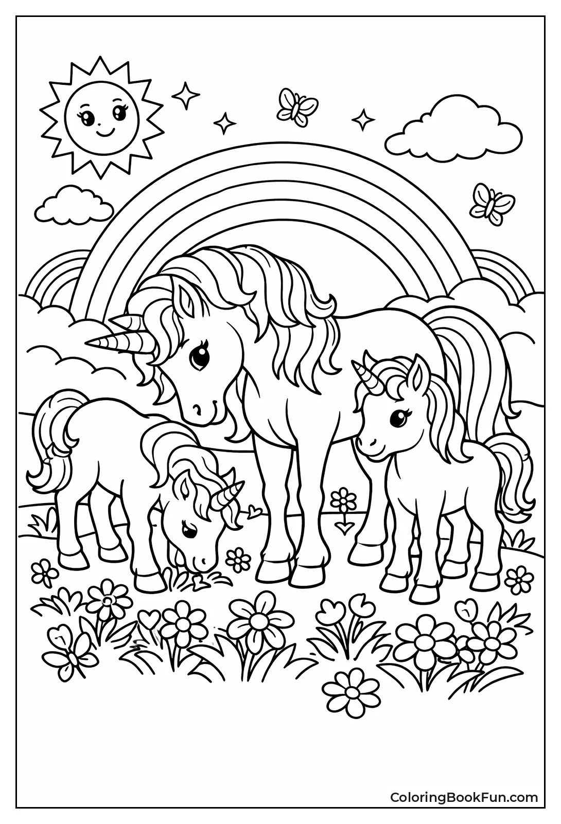 Unicorn Family in Meadow
