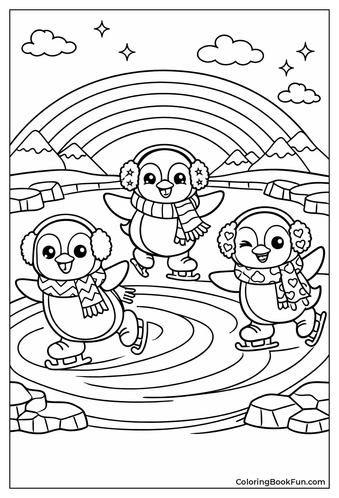 Penguins Skate Rainbow Ice