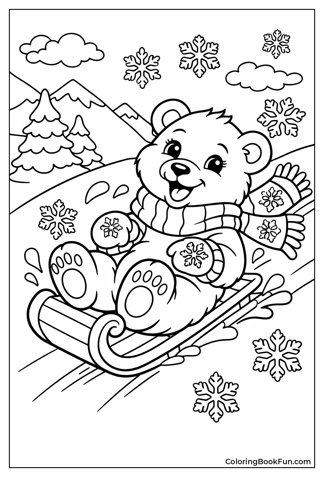 Polar Bear Slides Snow