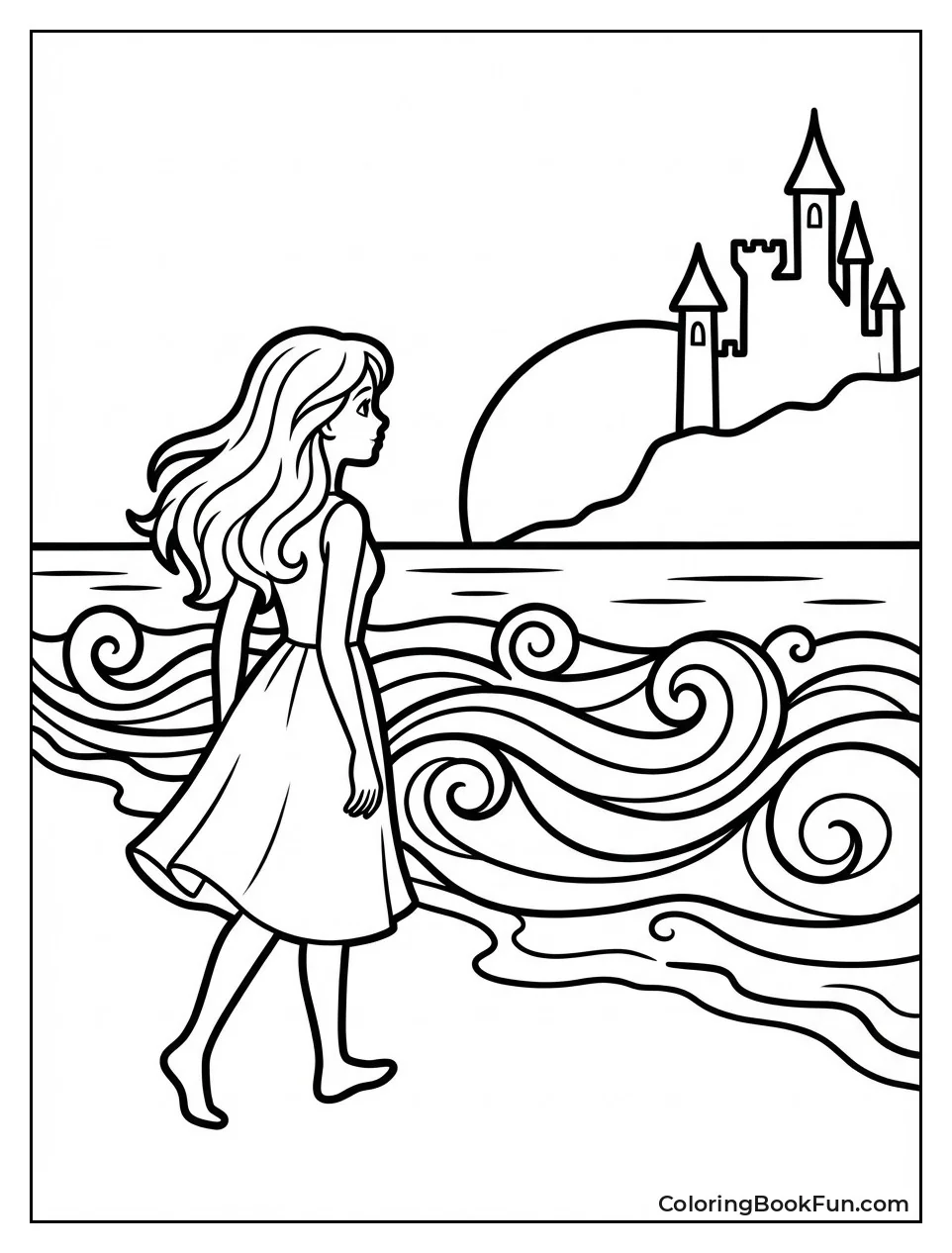 Ariel Walks on Sandy Beach