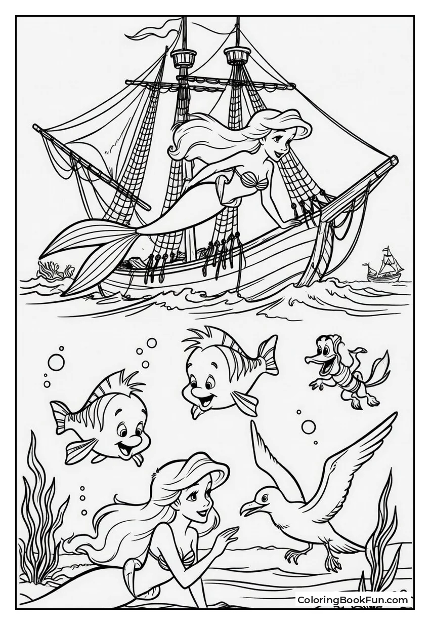 Ariel Explores Shipwreck with Friends