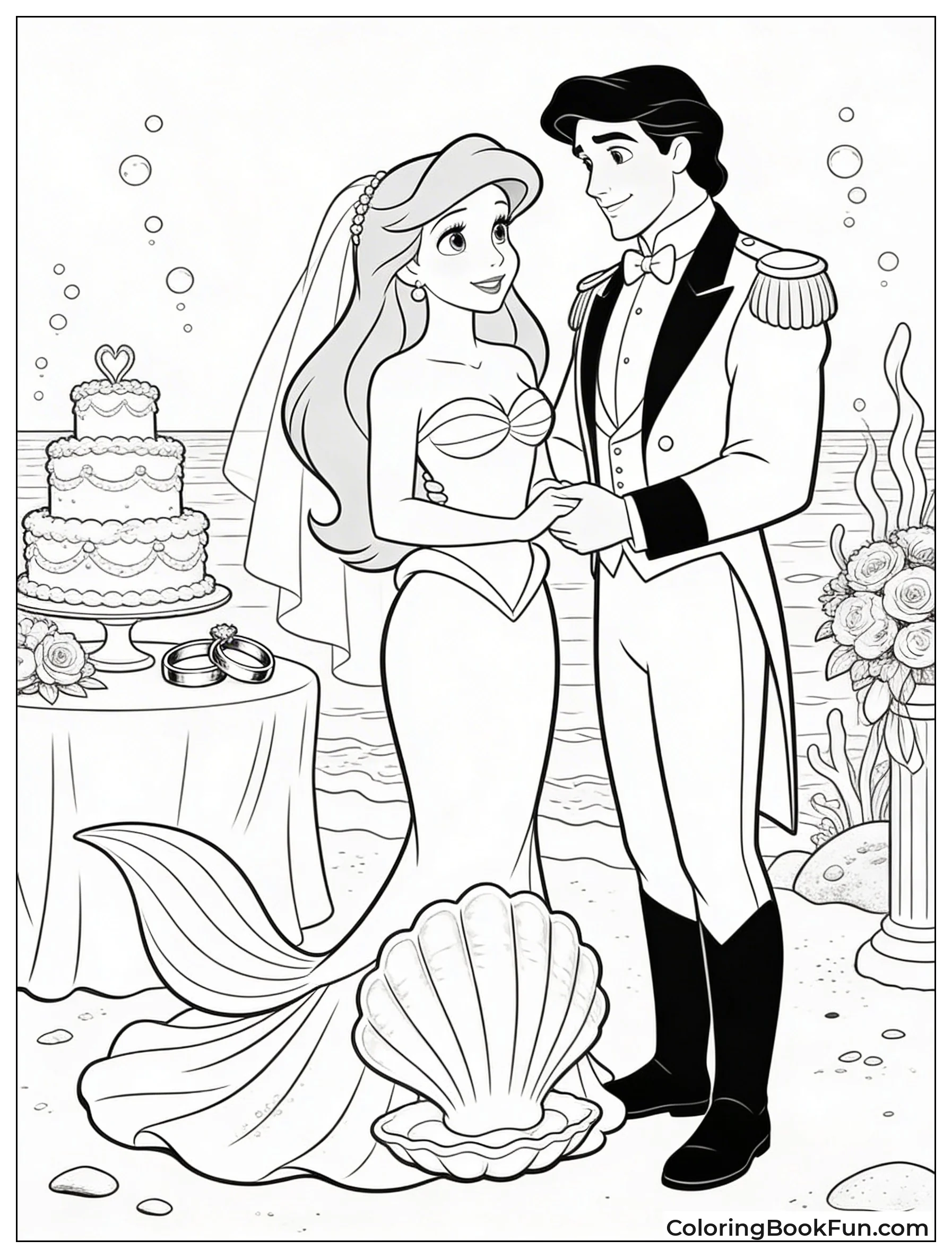 Ariel Wears Seashell Wedding Gown
