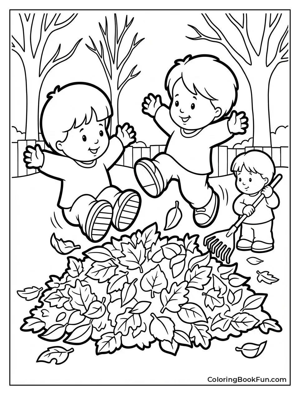 Kids Jump in Leaves