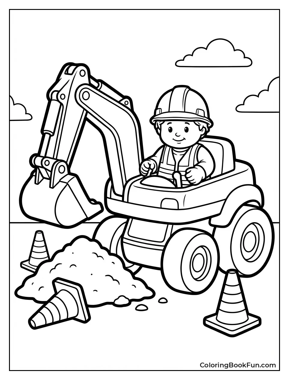 Worker Drives Excavator
