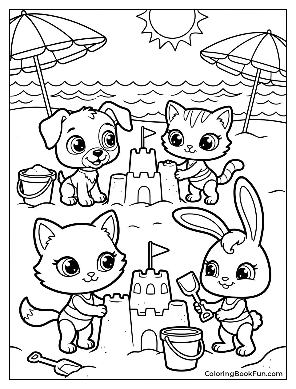 Pets Build Beach Sandcastles