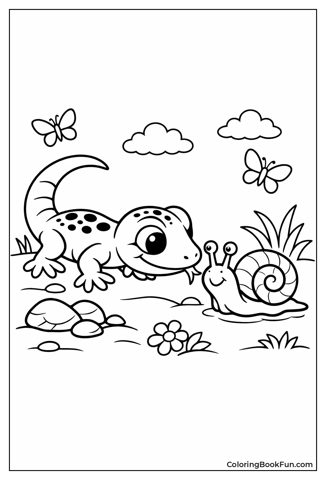 Lizard Sniffs Curious Snail