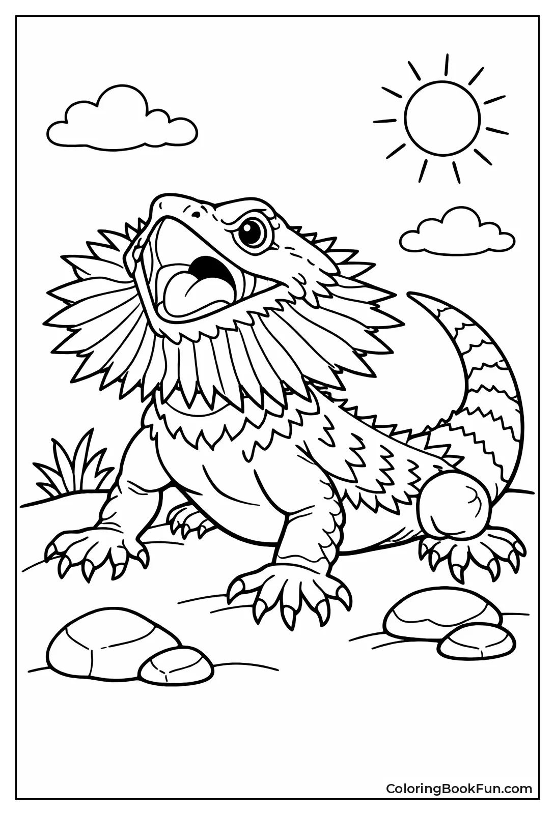 Puffed Bearded Dragon Stands Tall