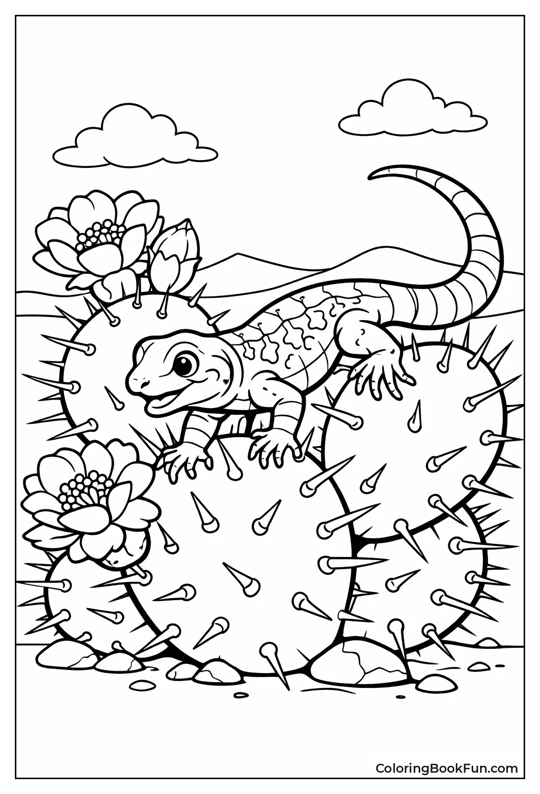 Lizard Climbs Spiny Cactus