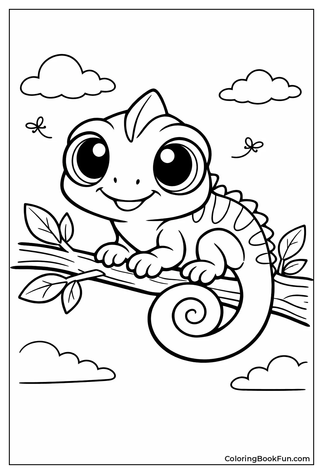 Cute Chameleon Sits on Branch