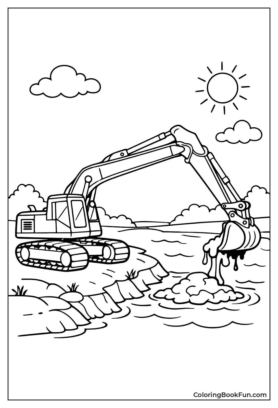 Long Reach Excavator Dredging River