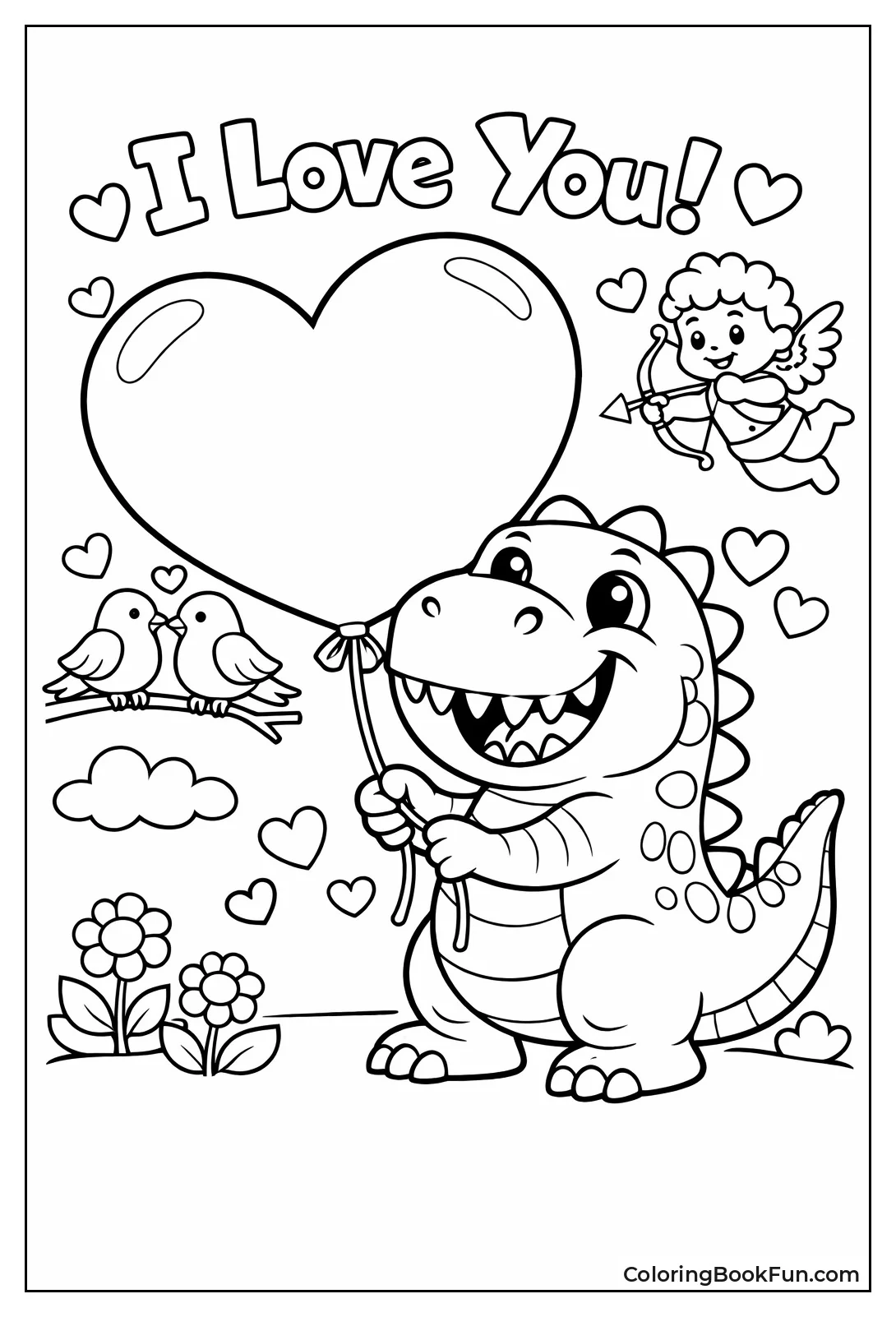 Dino Holds Heart Balloon