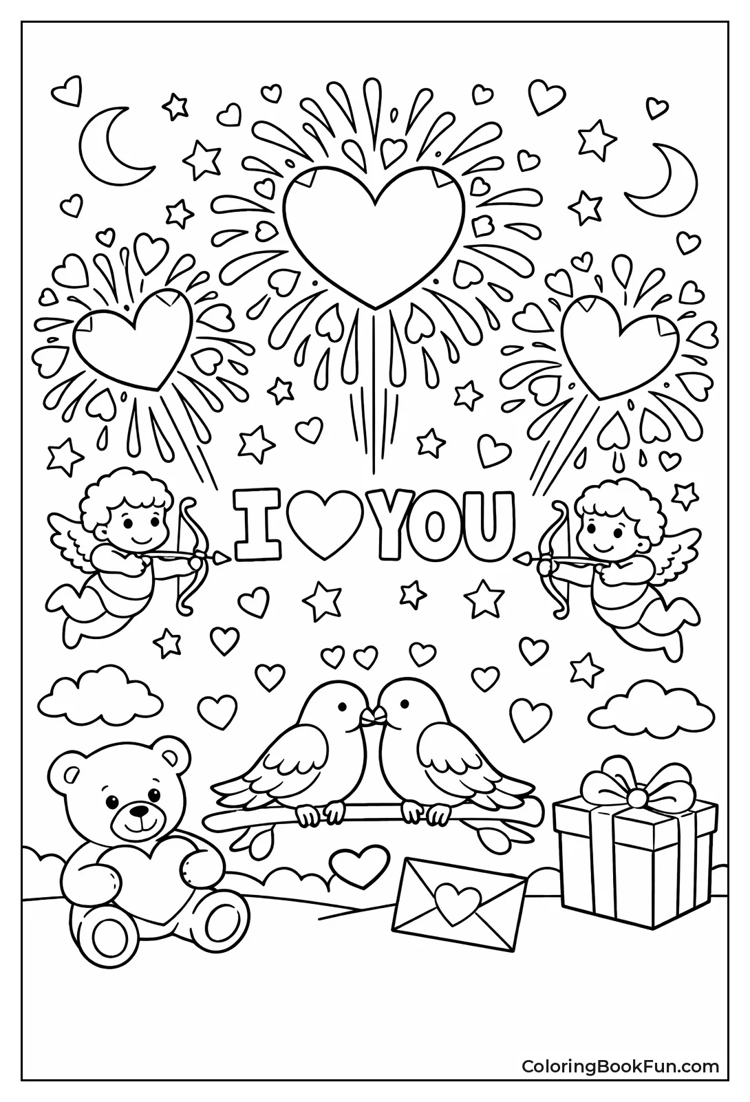 Heart Fireworks in Sky