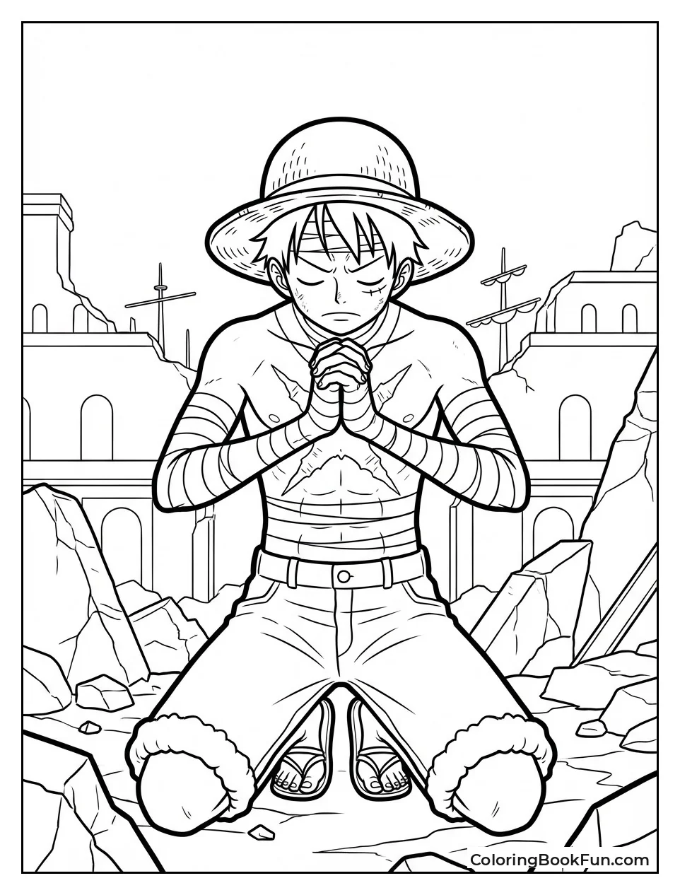 Scarred Luffy Prays at Marineford