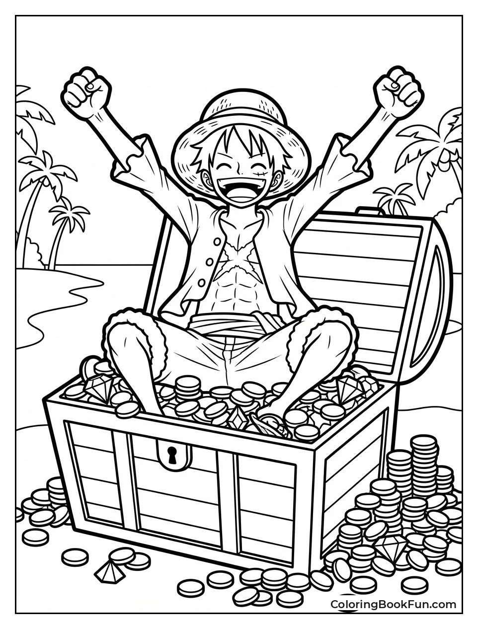 Luffy Sits in Gold Treasure