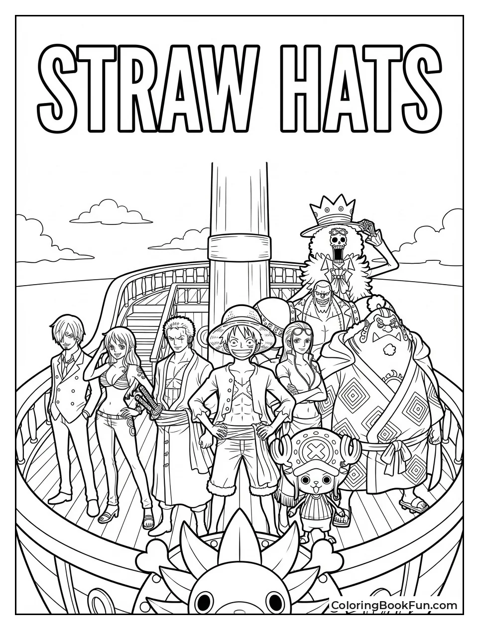 Straw Hats Pose on Sunny Deck