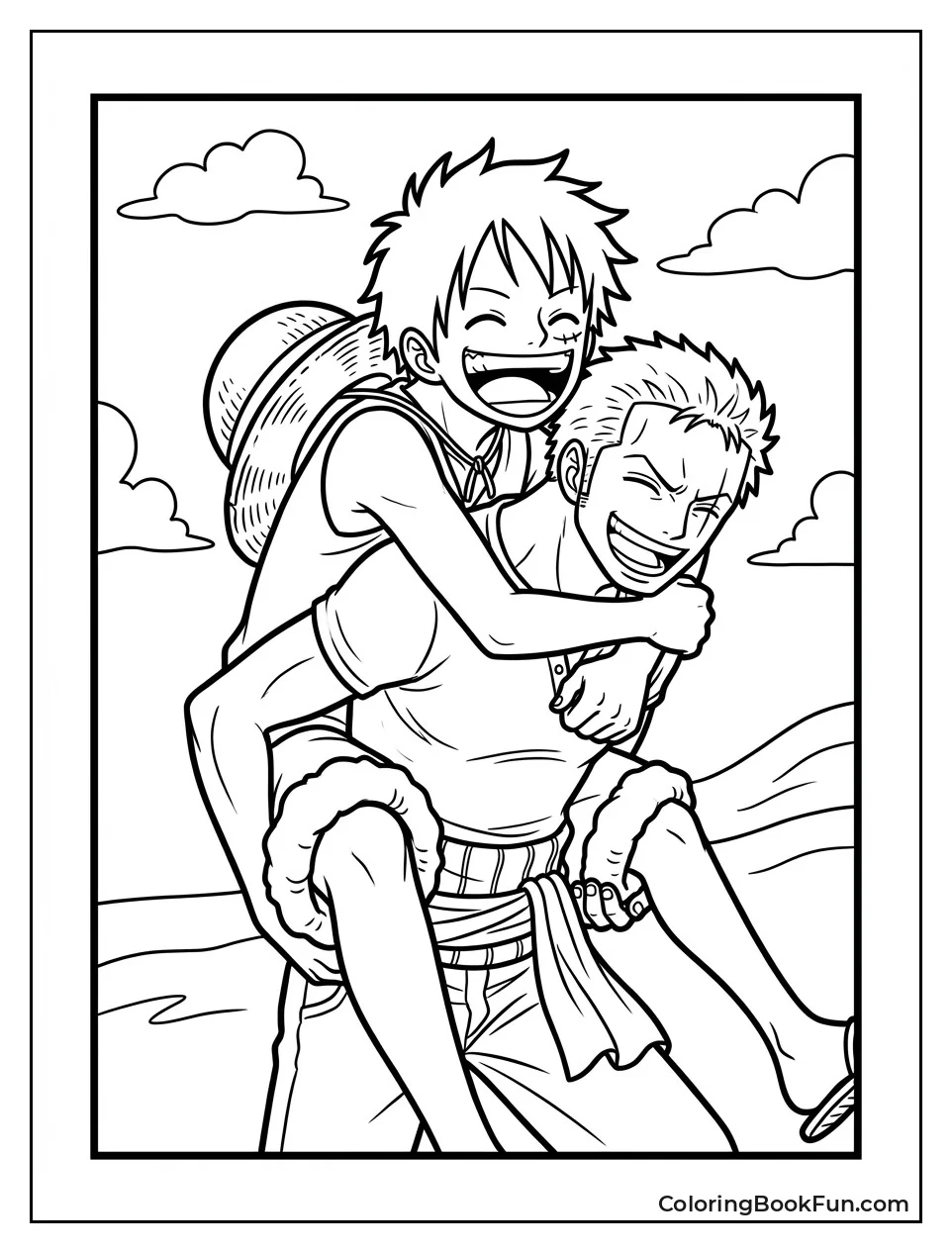 Luffy Piggybacks Laughing Zoro