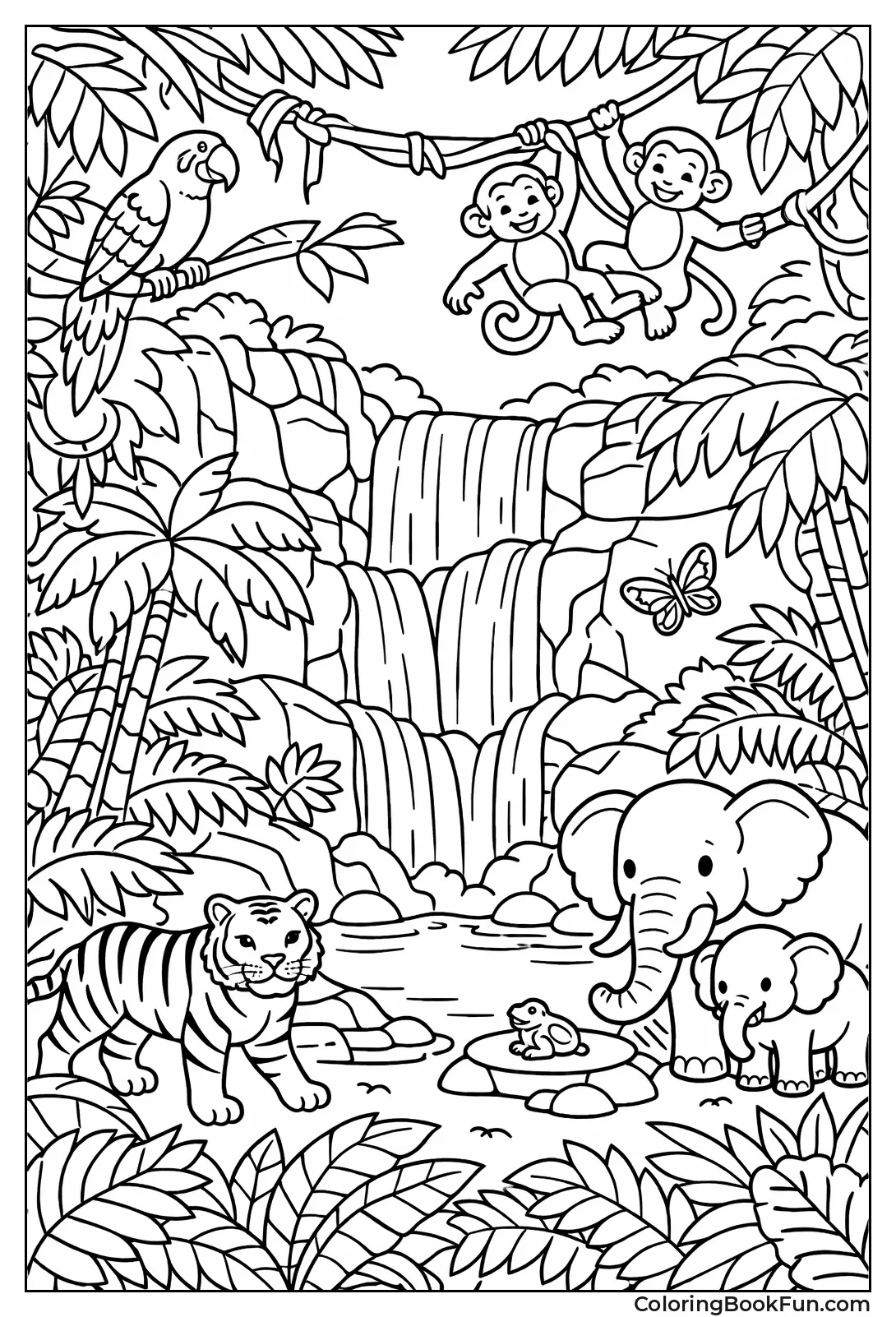 Waterfall Flows through Ferns