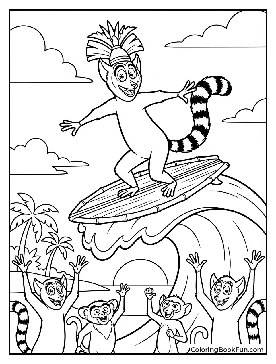 King Julien Surfs Wave