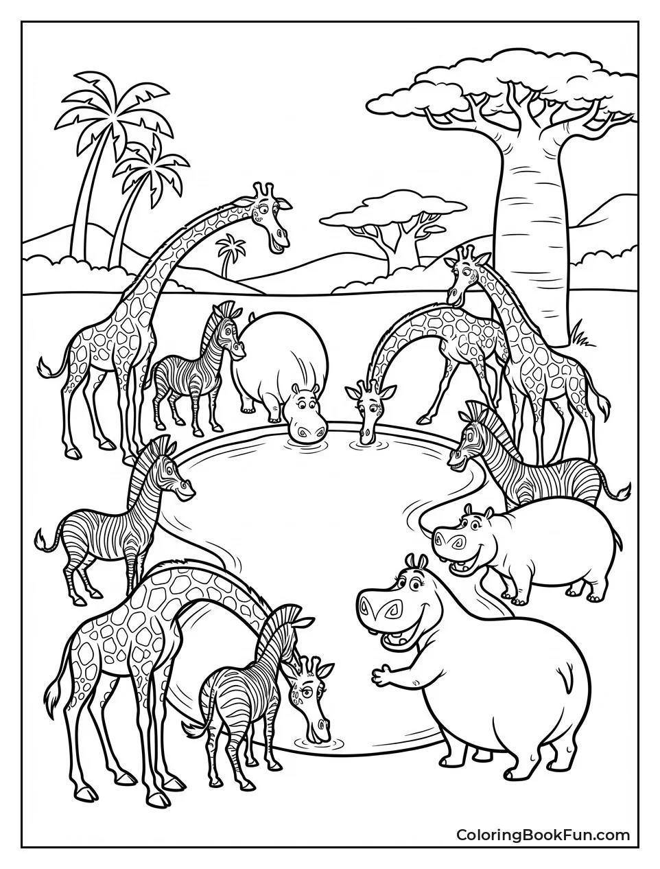 Animals Gather Watering Hole