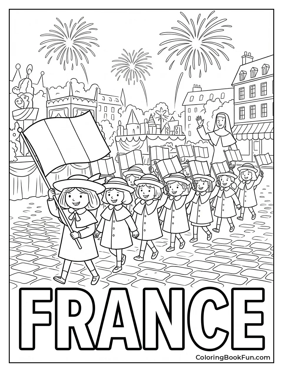 Girls Wave French Flags Parade