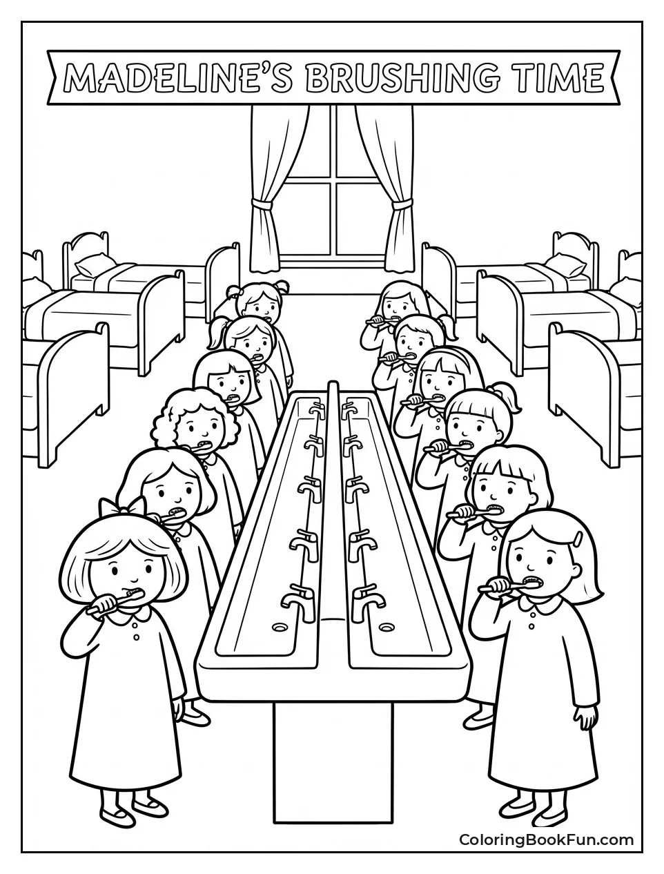 Girls Brush Teeth in Lines