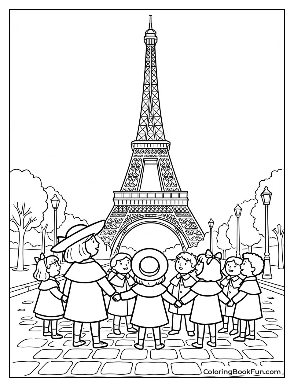 Girls Gaze at Eiffel Tower